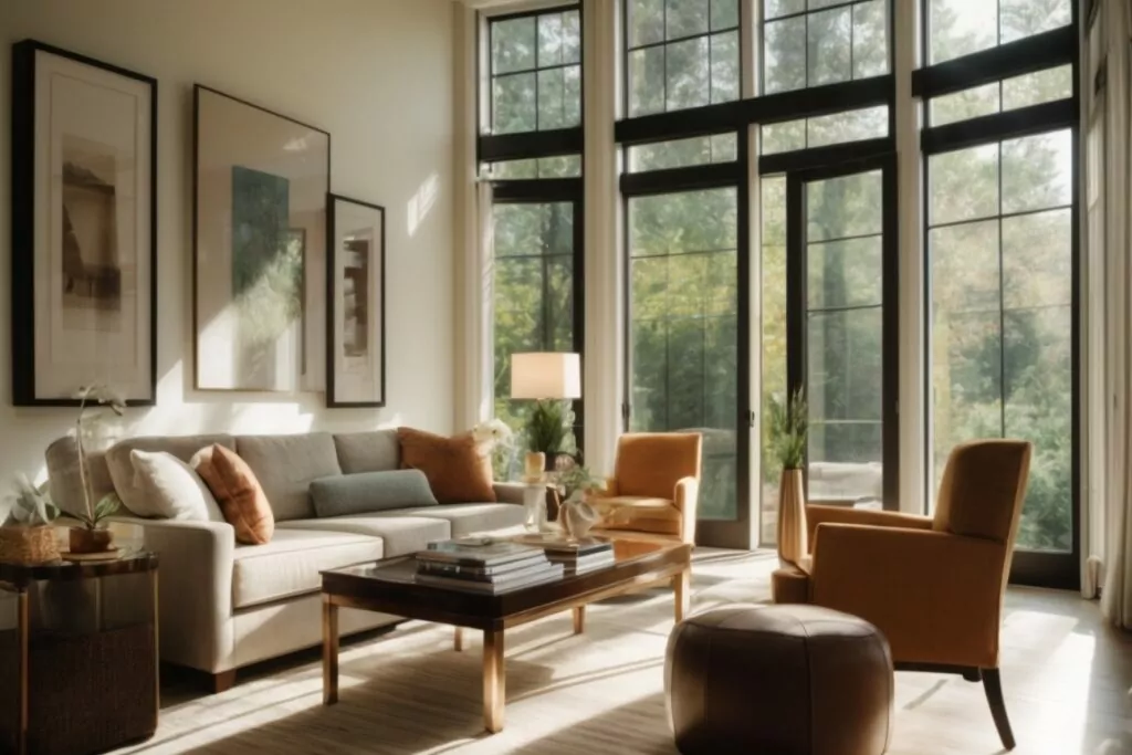 Modern Charlotte home interior, sunlight filtering through sun control window film